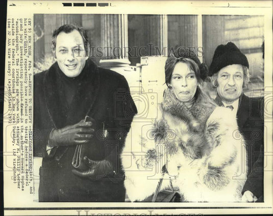 1972 Press Photo Clifford and Edith Irving with attorney Lorber at federal court