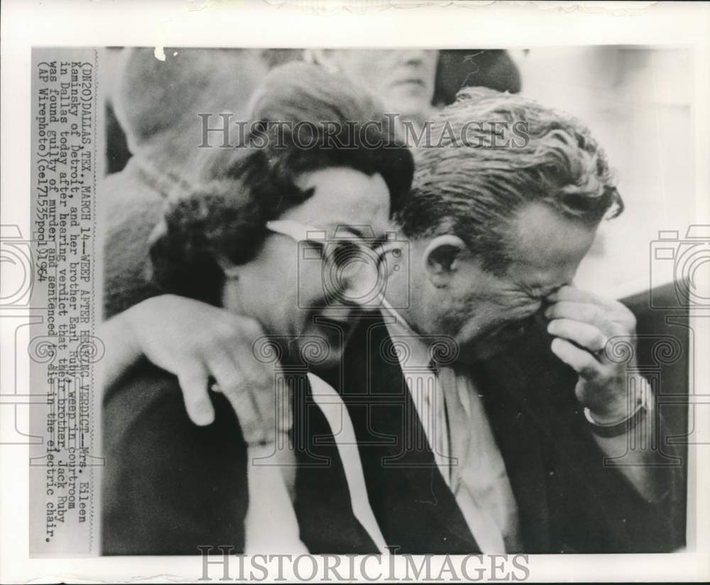 1964 Press Photo Eileen Kaminsky and Earl Ruby weep after verdict of Jack Ruby
