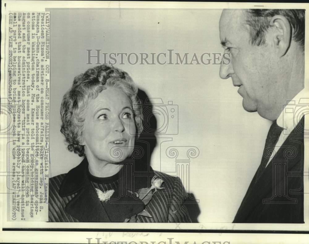 1969 Press Photo Virginia Knauer and Representative Monagan confer in Washington