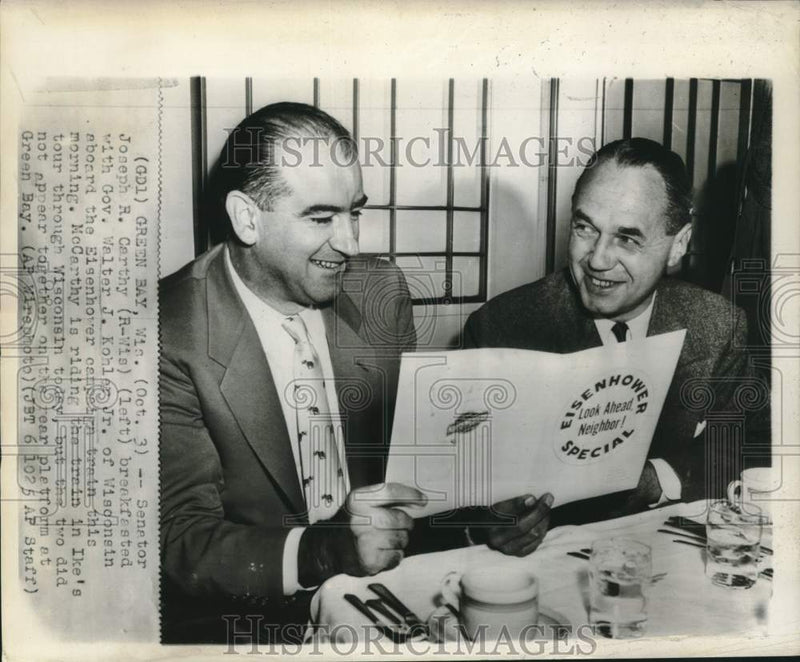 Load image into Gallery viewer, Press Photo Senator McCarthy and Wisconsin Governor Kohler breakfast together
