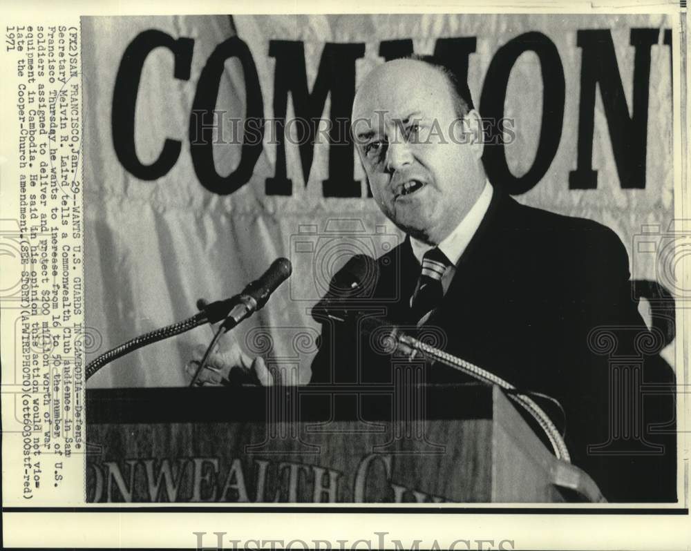 1971 Press Photo Defense Secretary Laird speaks at Commonwealth Club in CA