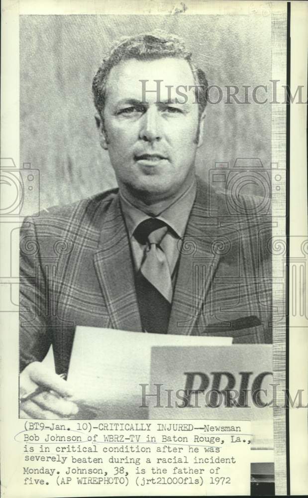 1972 Press Photo Newsman Bob Johnson of WBRZ-TV in Baton Rouge, Louisiana