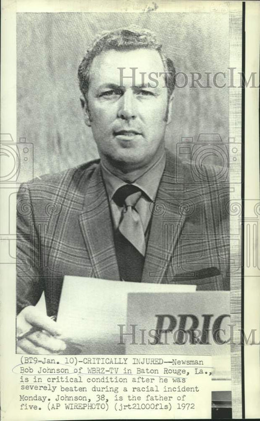 1972 Press Photo Newsman Bob Johnson of WBRZ-TV in Baton Rouge, Louisiana
