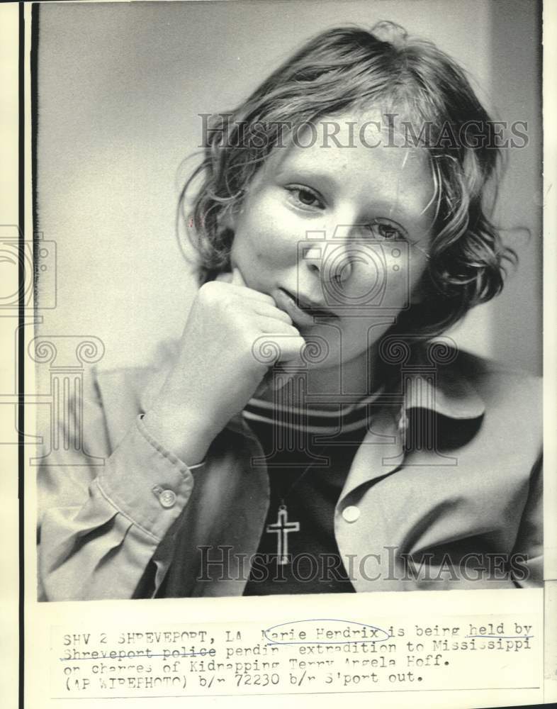 1975 Press Photo Marie Hendrix held in Louisiana on kidnapping charges