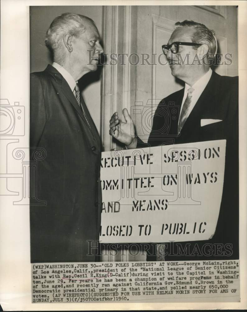Load image into Gallery viewer, 1960 Press Photo George McLain and Representative Cecil King at Capitol visit.
