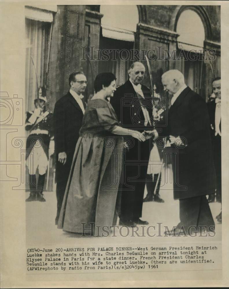 Load image into Gallery viewer, 1961 Press Photo West German President Luebke with De-Gaulles at Elysee Palace
