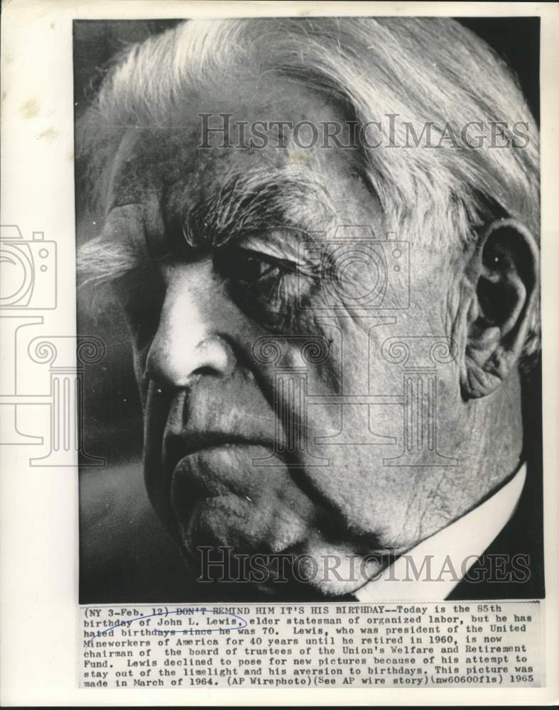 Load image into Gallery viewer, 1964 Press Photo 85-year-old John L. Lewis, elder statesman of organized labor.

