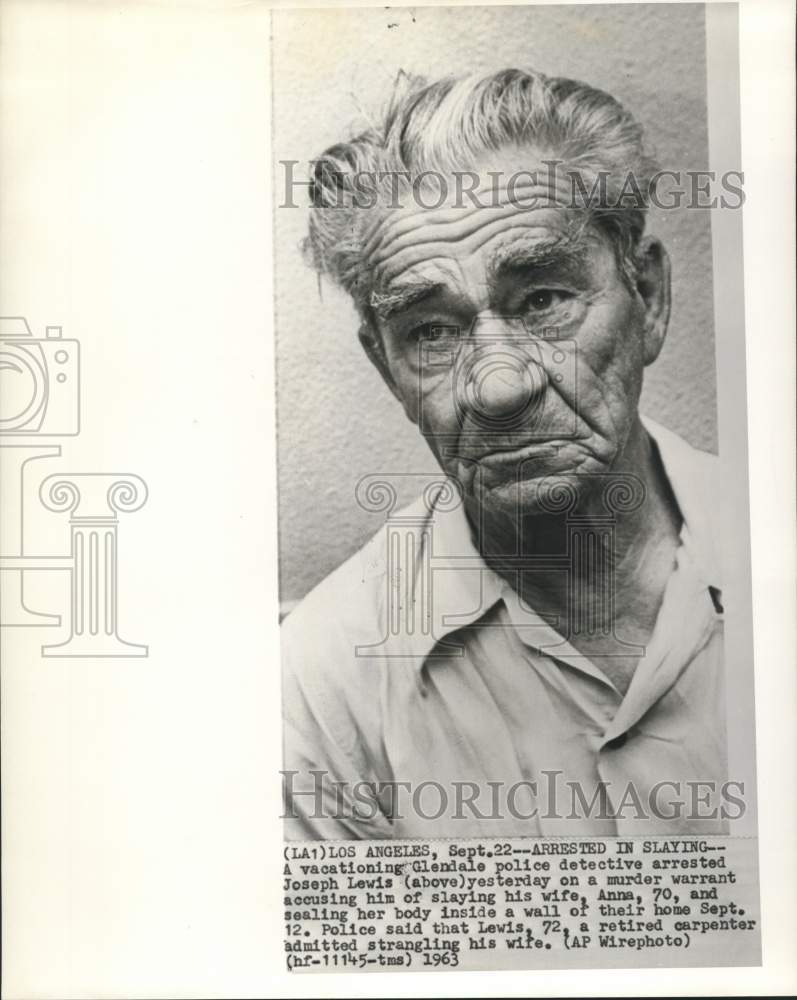 1963 Press Photo Joseph Lewis arrested for slaying of wife, Anna. - now16080