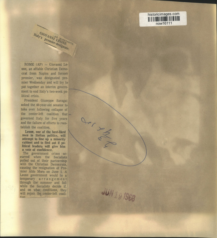 1968 Press Photo Giovanni Leone, Italy's premier-designate. - now16111