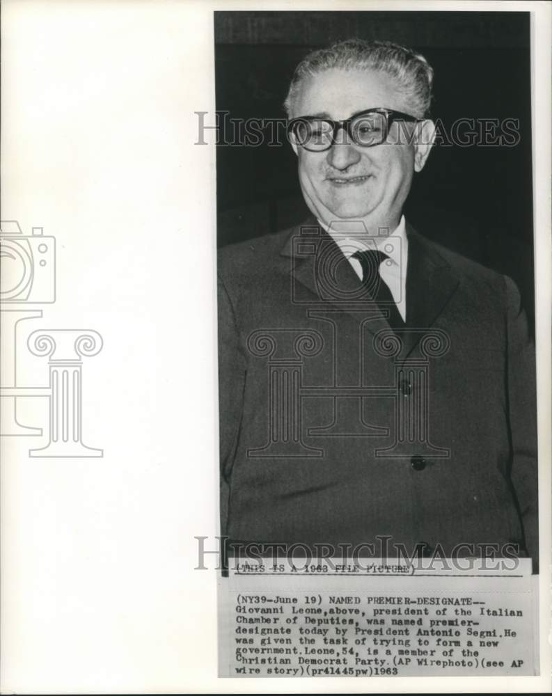 Load image into Gallery viewer, 1963 Press Photo Giovanni Leone named Premier-designate of Italy. - now16114
