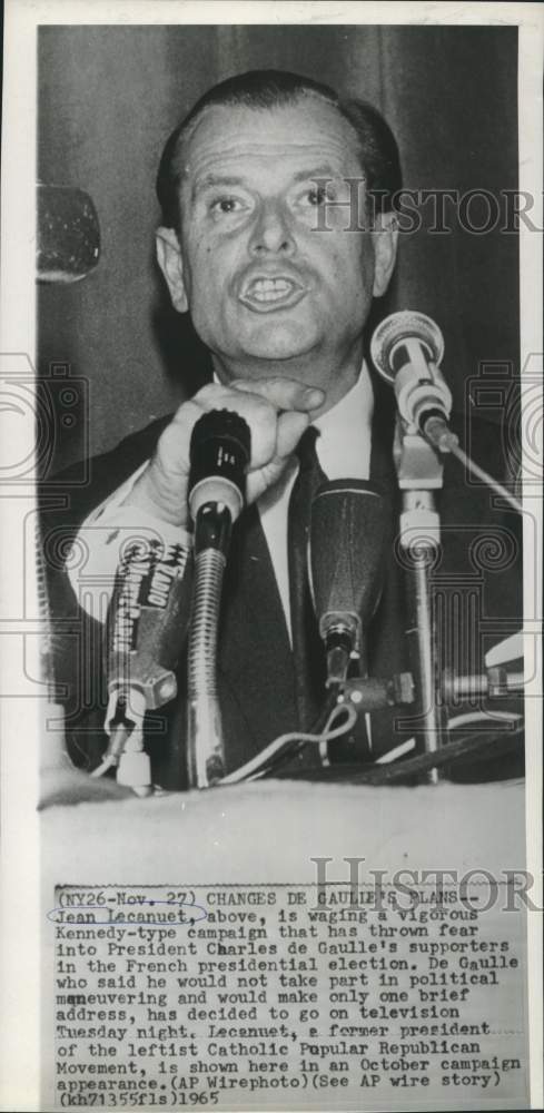 1965 Press Photo Jean Lecanuet shown in campaign appearance in France.