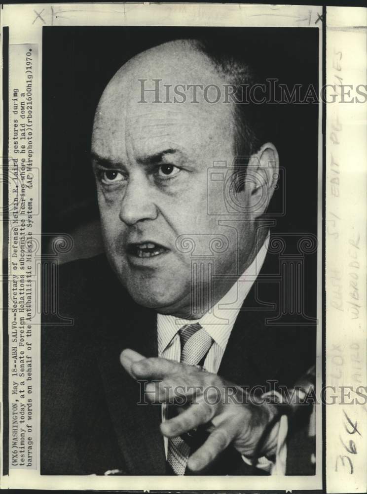 Load image into Gallery viewer, 1970 Press Photo Defense Secretary Laird at Senate Foreign Relations hearing
