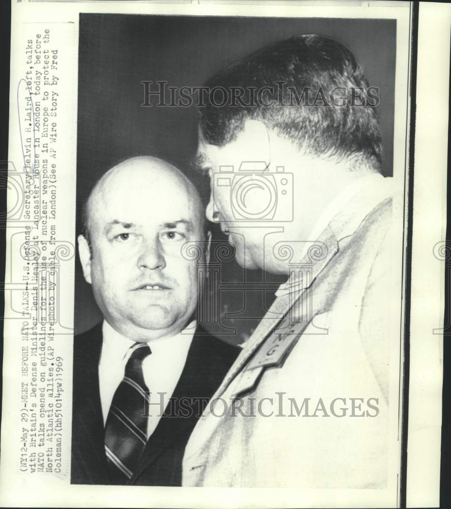 1969 Press Photo US Defense Secretary Laird and Britain&#39;s Healey at NATO talks