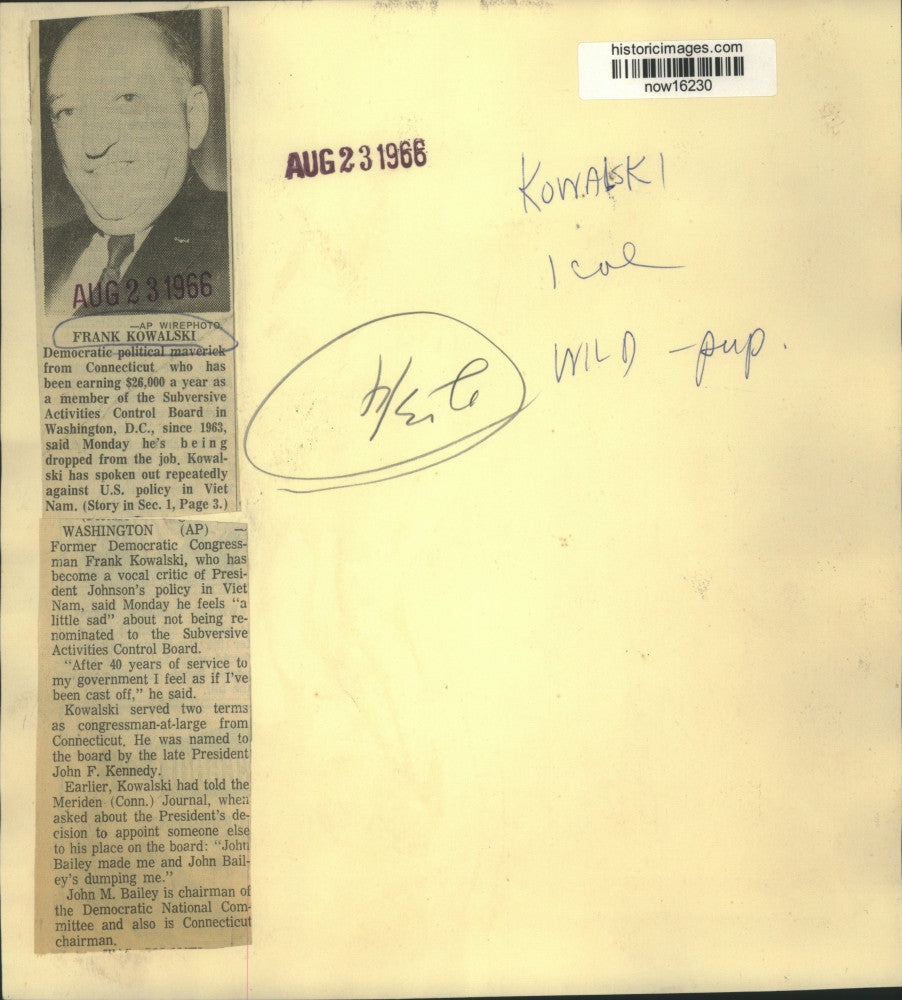 1968 Press Photo Subversive Activities Control Board member Frank Kowalski