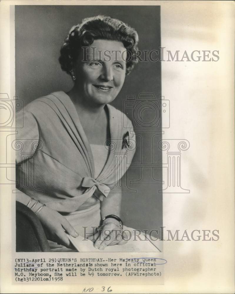 1958 Press Photo Her Majesty Queen Juliana of The Netherlands - now16273