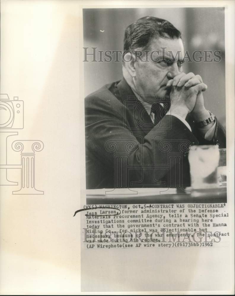 1962 Press Photo Jess Larson at Senate Special Investigations committee