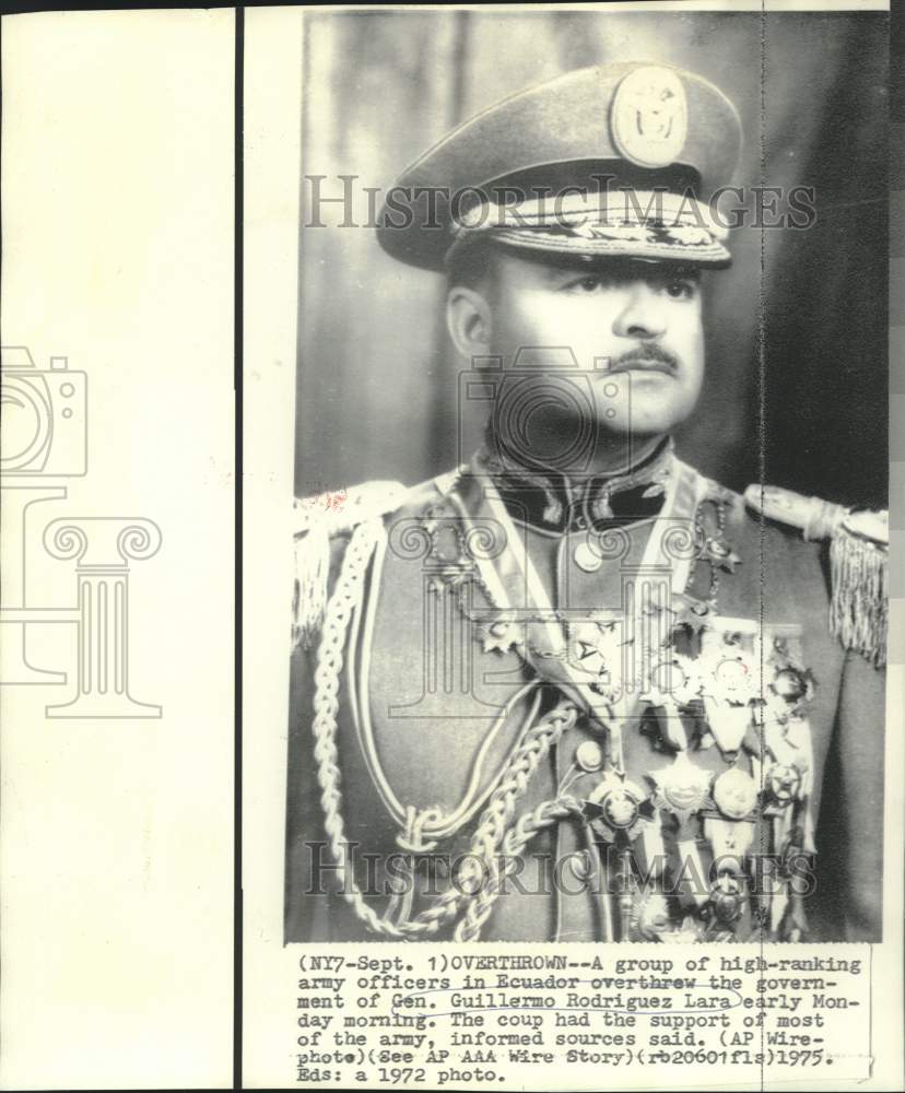 1972 Press Photo Ecuador's General Guillermo Rodriguez Lara - now16374