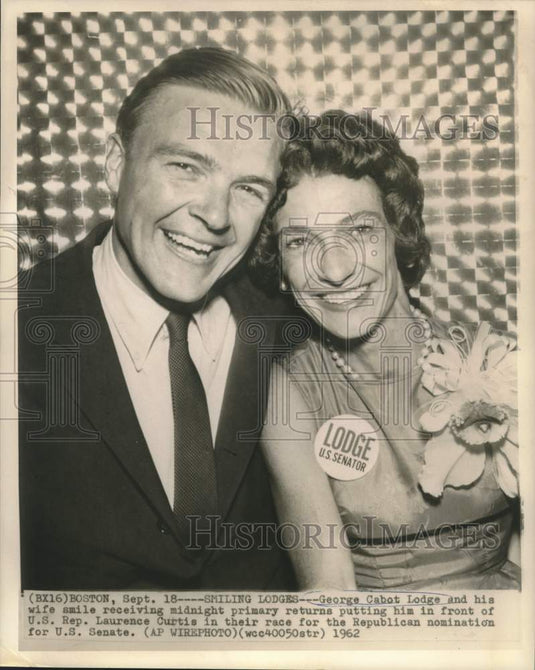 1962 Press Photo Mr. and Mrs. George Cabot Lodge receive primary election return