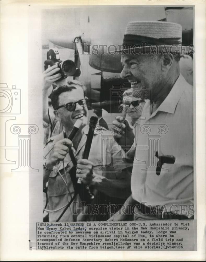 Load image into Gallery viewer, 1964 Press Photo US Ambassador Henry Cabot Lodge with newsmen in Saigon
