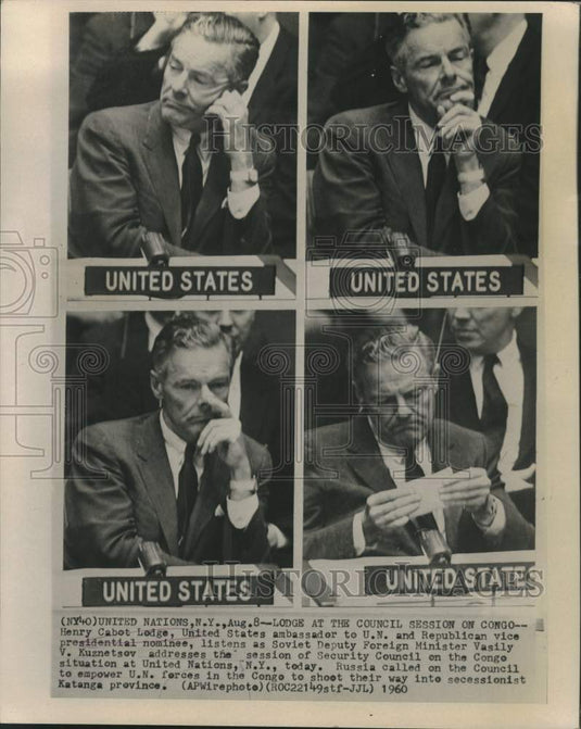 1960 Press Photo Henry Cabot Lodge listens at UN Security Council session