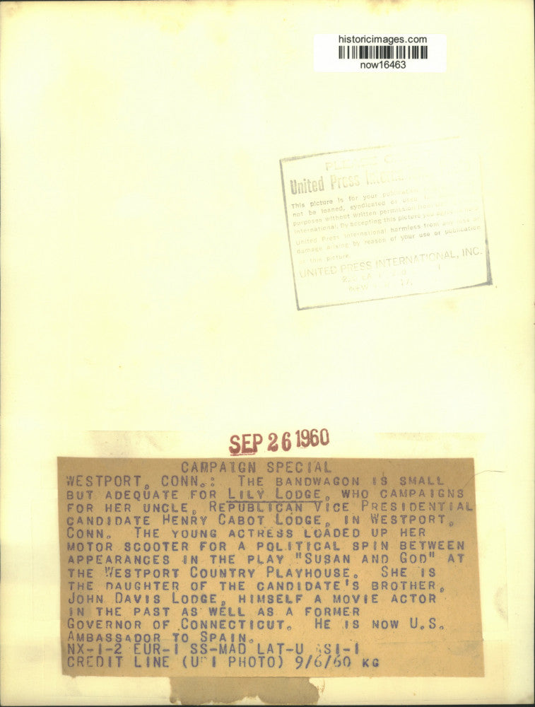 1960 Press Photo Lily Lodge campaigns for uncle Henry Cabot Lodge in Connecticut
