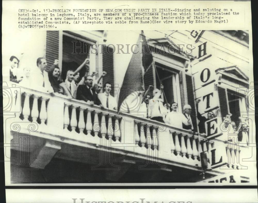 1966 Press Photo Pro-Chinese Communist members celebrate in Leghorn, Italy.