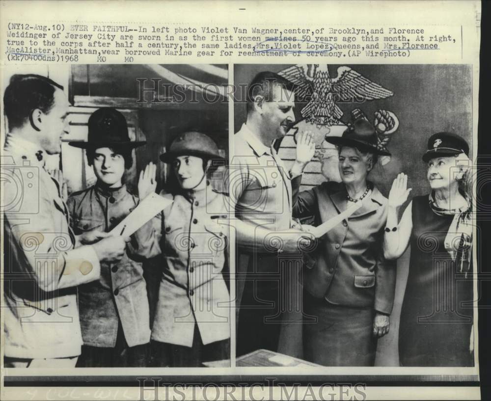 1968 Press Photo Violet Lopez and Florence MacAlister re-enact marine swearing