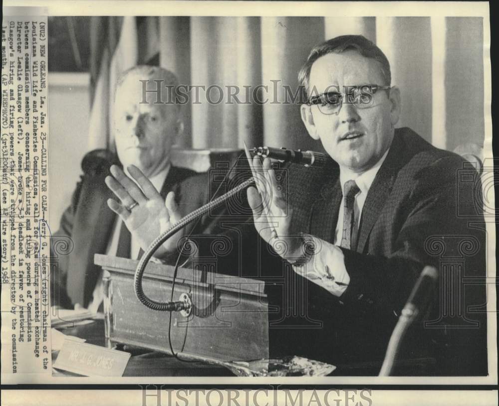 1968 Press Photo Louisiana Wild Life and Fisheries Chairman Jones calls for calm