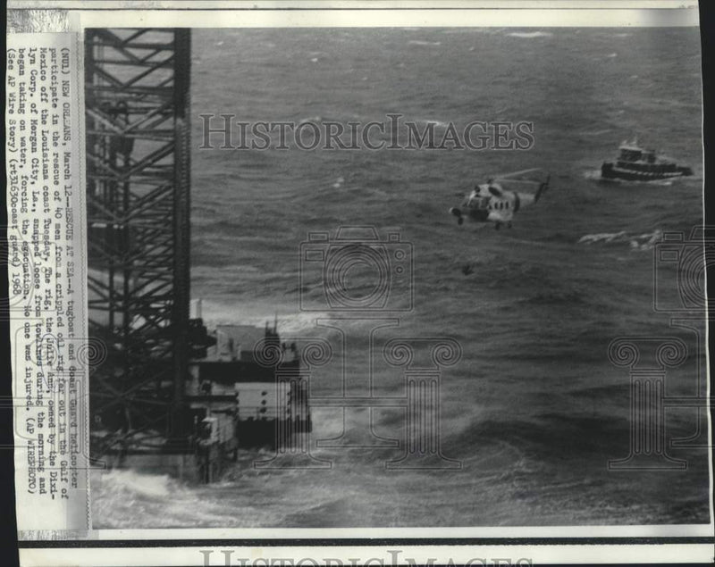 Load image into Gallery viewer, 1968 Press Photo Rescue of Julie Ann crewmen at sea off the Louisiana coast
