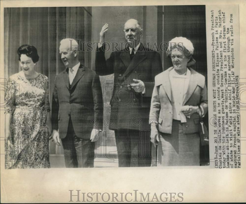 1961 Press Photo French President de Gaulle hosts West German President Luebka