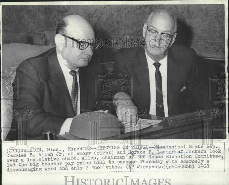Load image into Gallery viewer, 1968 Press Photo Representative Allen &amp; Horace Lester discuss teacher's pay bill
