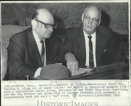 1968 Press Photo Representative Allen & Horace Lester discuss teacher's pay bill