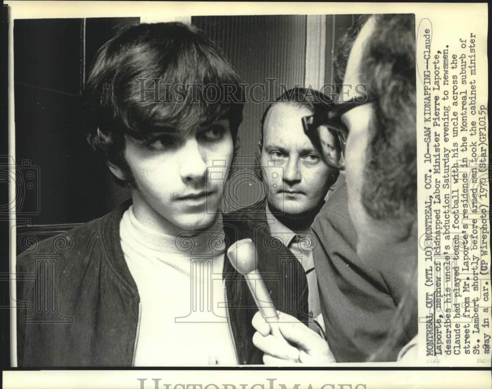 1970 Press Photo Nephew of Pierre Laporte, Claude, witnessed the kidnapping- Historic Images