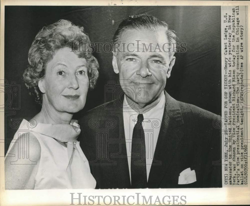 Load image into Gallery viewer, 1960 Press Photo Henry Cabot Lodge and wife at GOP convention in Chicago

