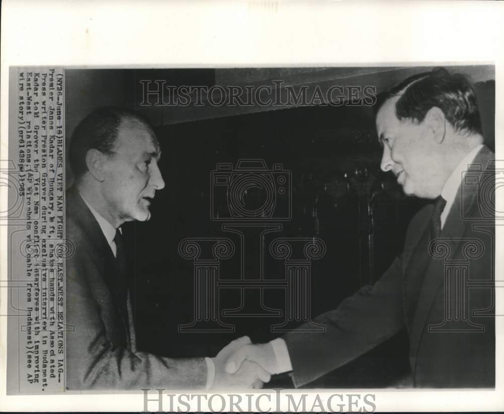 1965 Press Photo Hungary&#39;s Janos Kadar greets AP writer Preston Grover