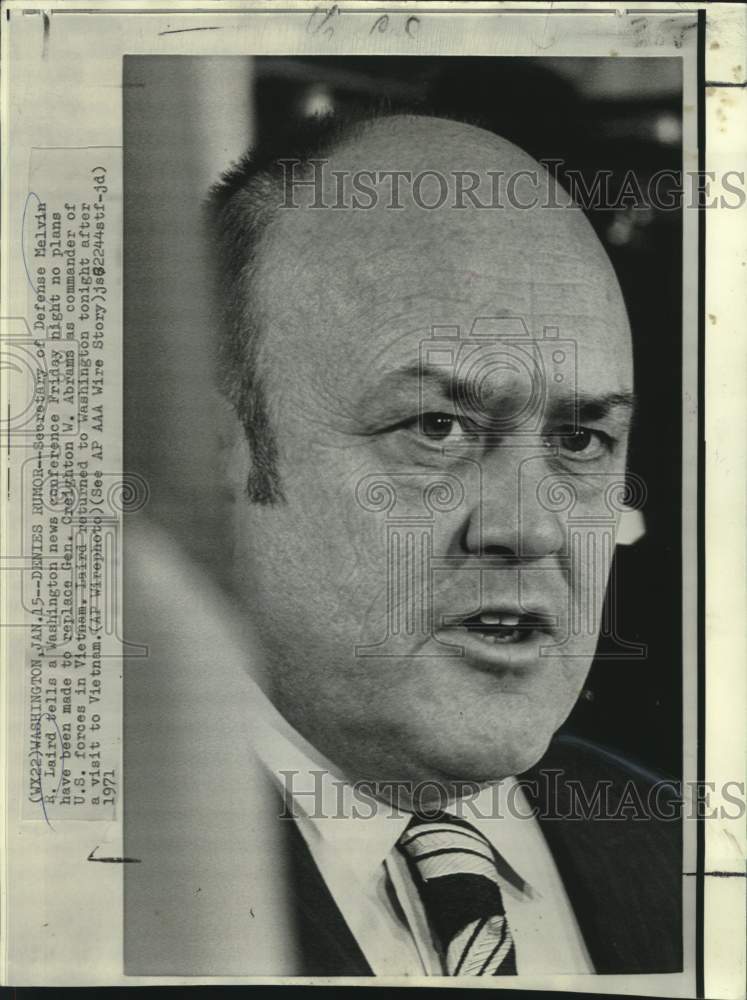 1971 Press Photo Sec. of Defense Melvin Laird, news conference, Washington D.C.