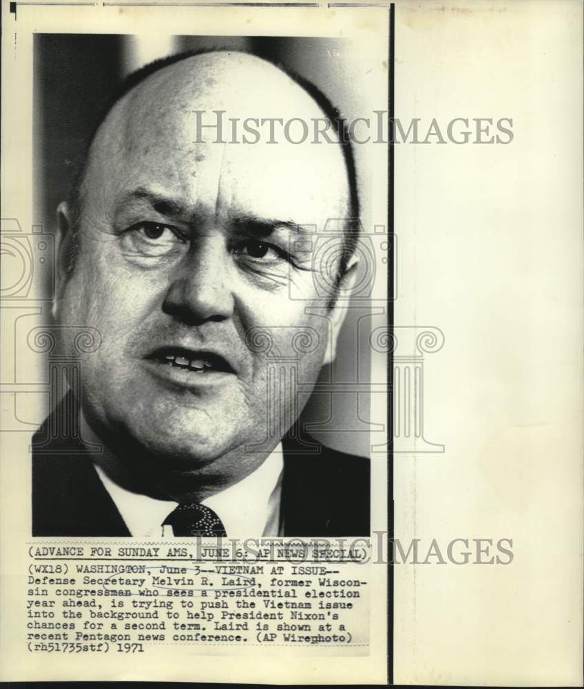 1971 Press Photo Defense Secretary Melvin Laird, Pentagon news conf., Wash. DC