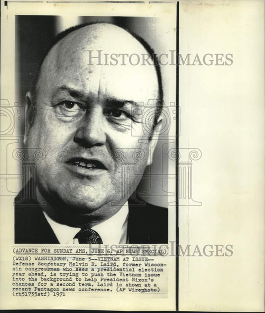 1971 Press Photo Defense Secretary Melvin Laird, Pentagon news conf., Wash. DC