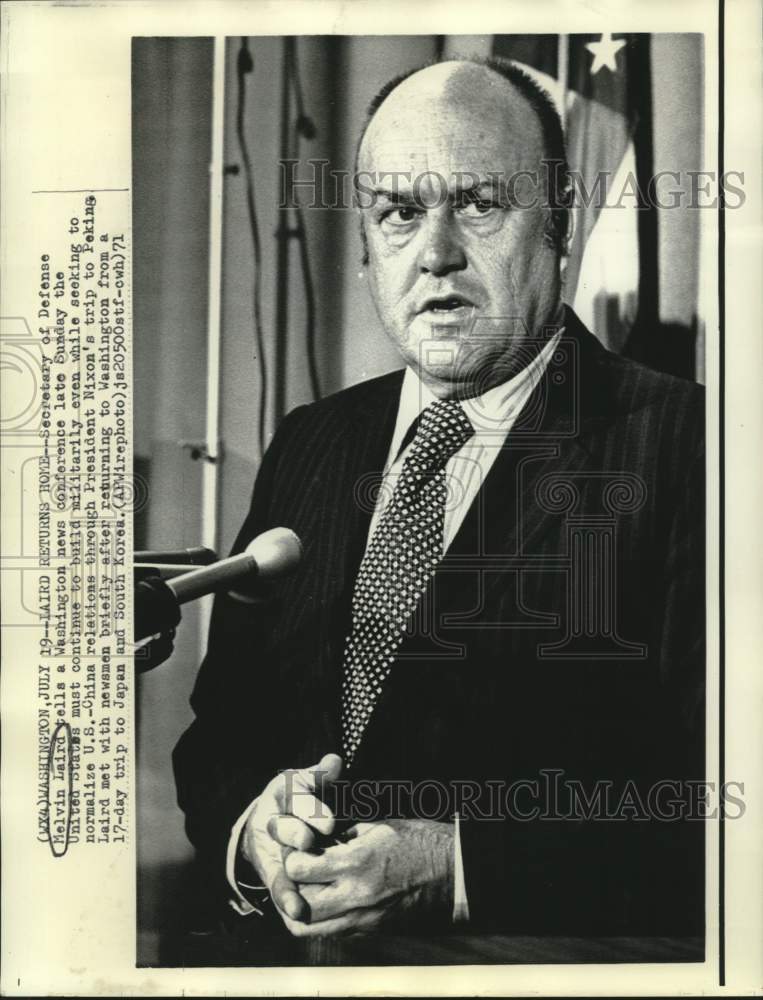 1971 Press Photo Defense Sec. Melvin Laird at news conference, Washington DC