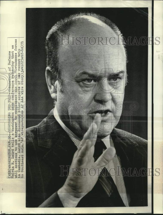 1971 Press Photo Defense Sec. Melvin Laird at news conference, Washington DC