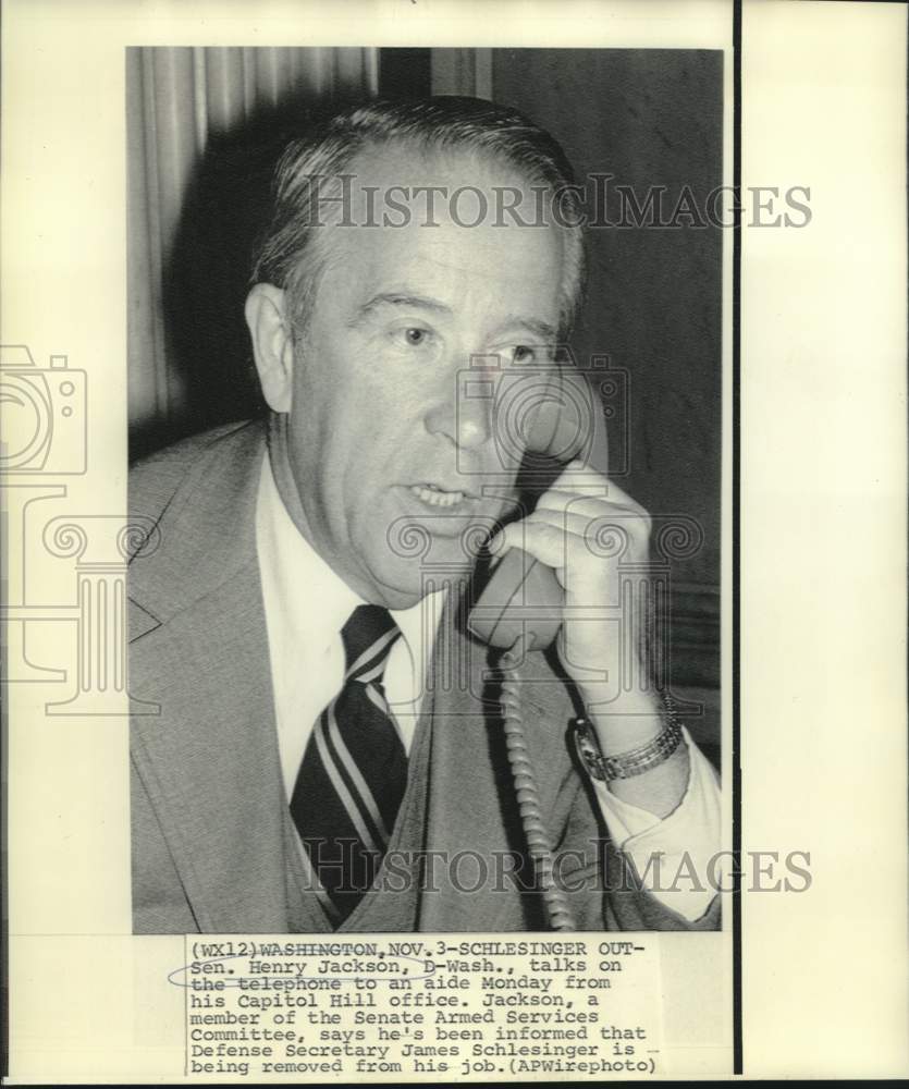 1975 Press Photo Senator Henry Jackson talks on telephone to aide. - now17440