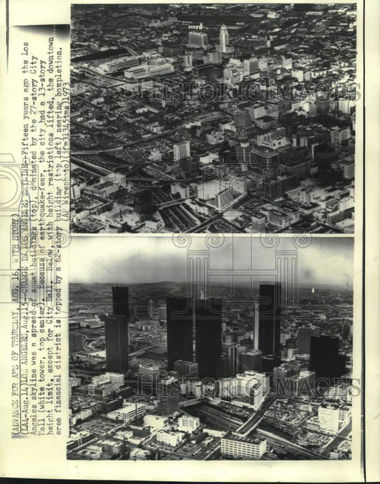 1973 Press Photo Los Angeles skyline with building height restrictions lifted