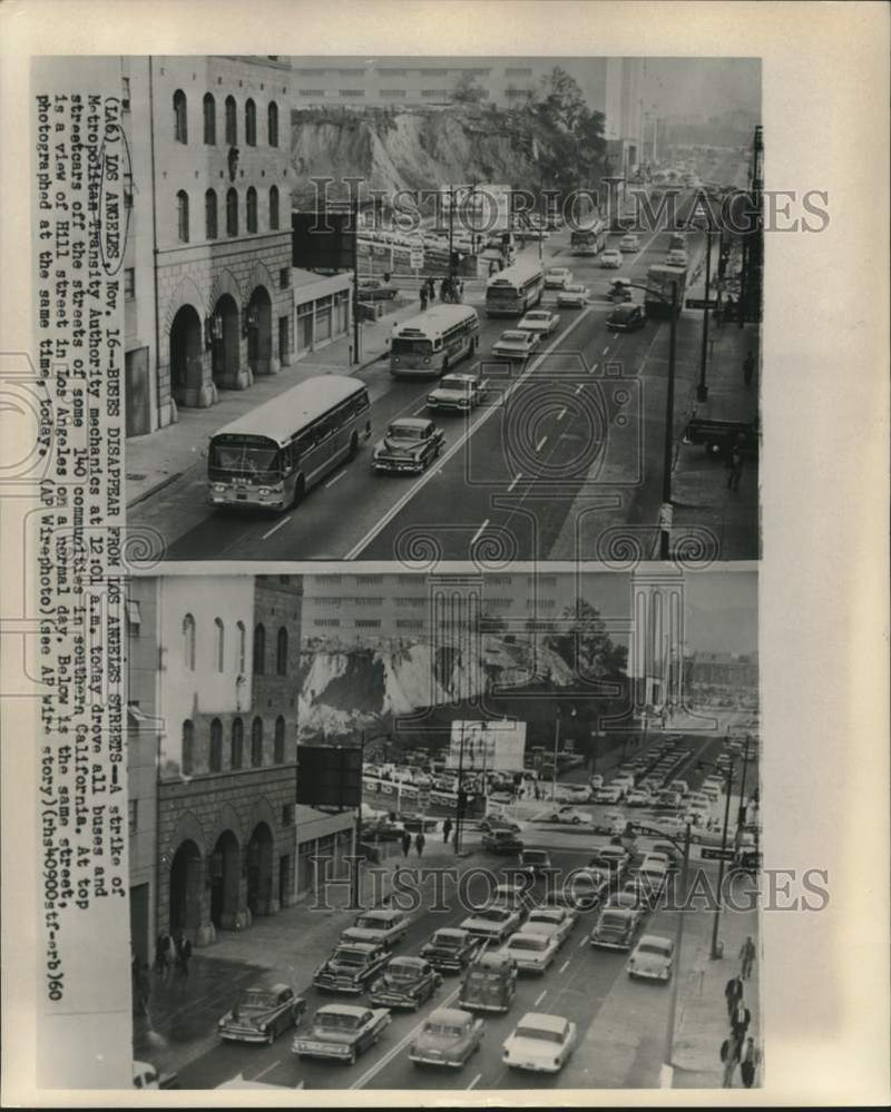 Load image into Gallery viewer, 1960 Press Photo View of Los Angles streets before and after transit strike
