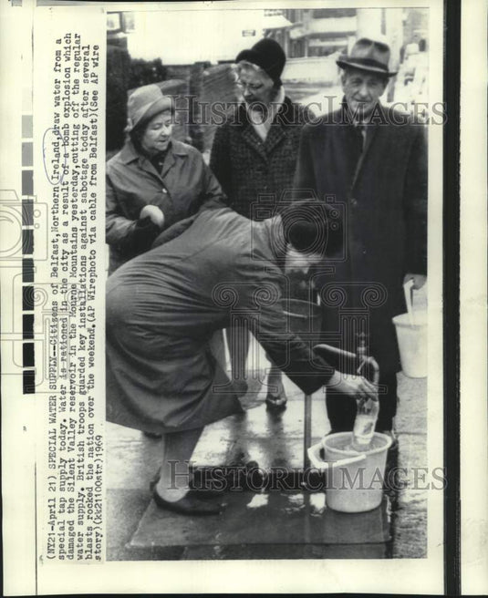 1969 Press Photo Special water supply used after reservoir bombed in Belfast