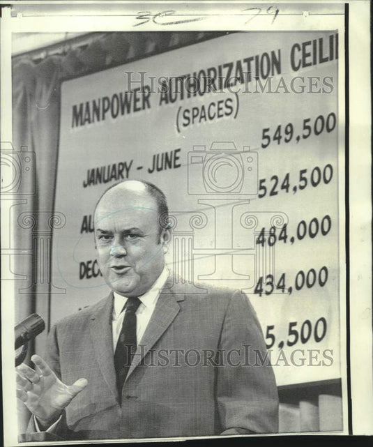 1969 Press Photo Defense Secretary Melvin Laird with draft chart in background