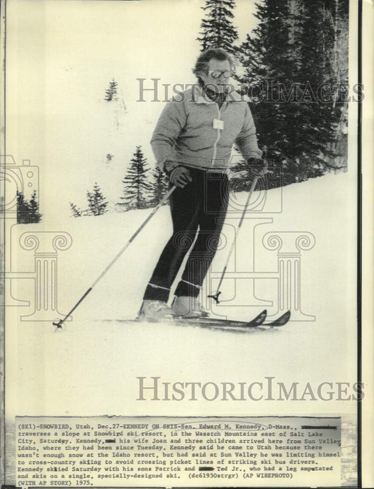 Load image into Gallery viewer, 1975 Press Photo Senator Edward Kennedy on the slopes at Snowbird Ski Resort
