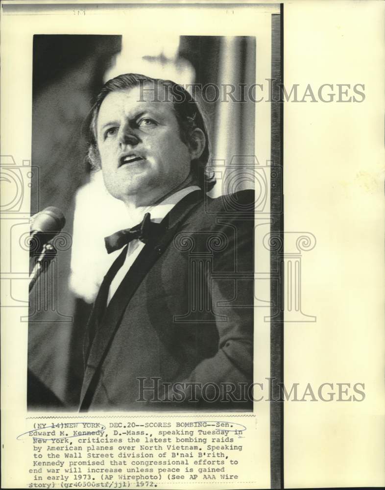 1972 Press Photo Senator Edward Kennedy at B'nai B'rith Wall Street Division