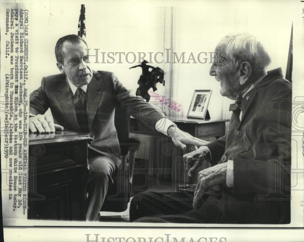 1970 Press Photo Admiral Richard Jackson, 104, visits President Nixon