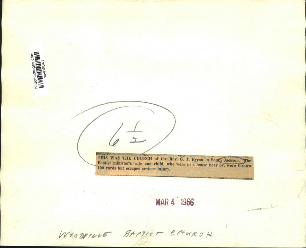 1966 Press Photo Search dog looks at rubble of Jackson's Woodville Baptist