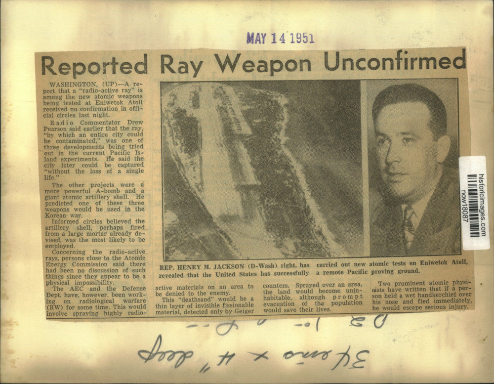 1951 Press Photo Senator Henry Jackson revealed atomic test on Pacific island